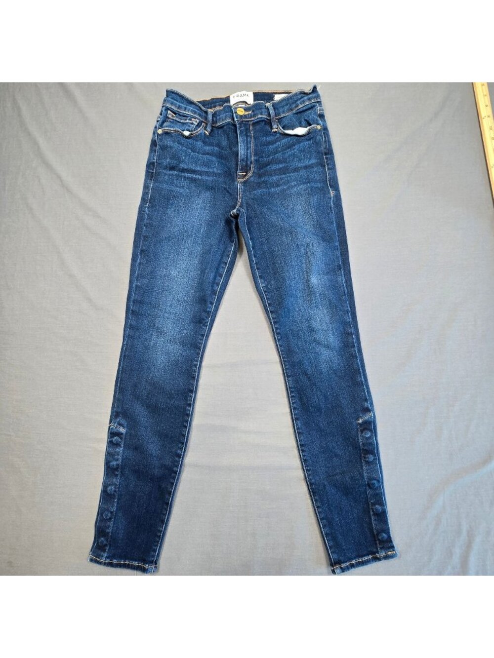 Frame Le Skinny De Jeanne Jeans Size 28 Stretch Blend Dark Wash Denim Snaps